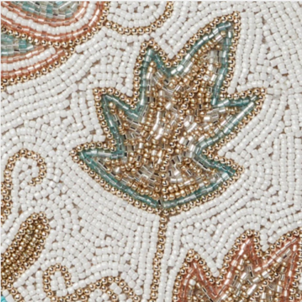Rachel Zoe Beaded Pumpkin Placemat Centerpiece Leaf Vines Blue Gold Fall Decor - Picture 5 of 12